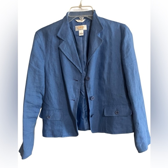 Talbots 100% Irish Linen Blue Career BlazerJacket Lined Women’s Petite Size 6 - Picture 2 of 9